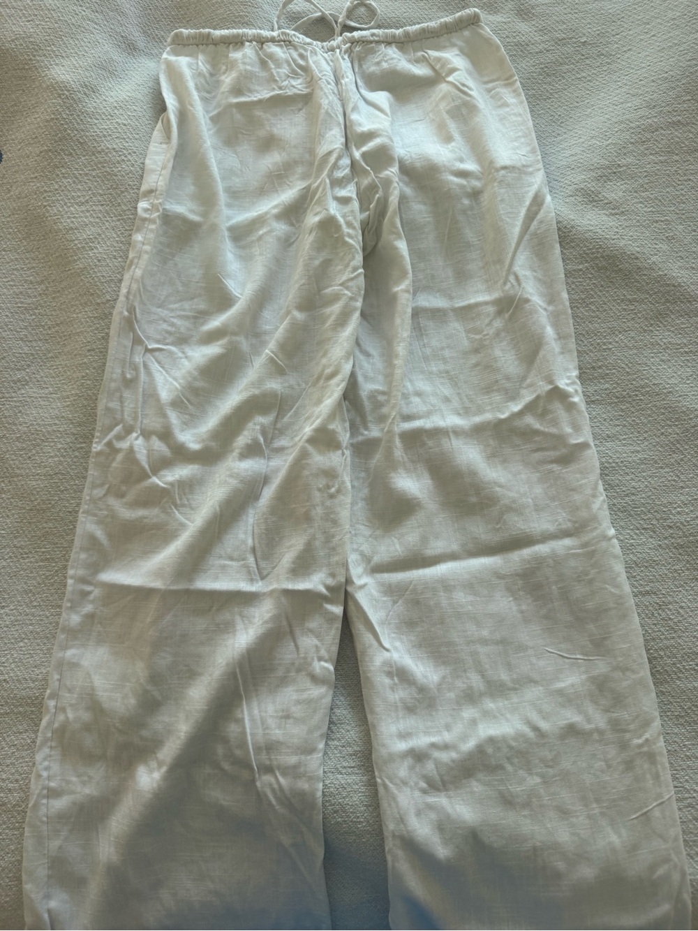 Divided Cream Drawstring Linen-Blend Pants - Picture 3 of 3
